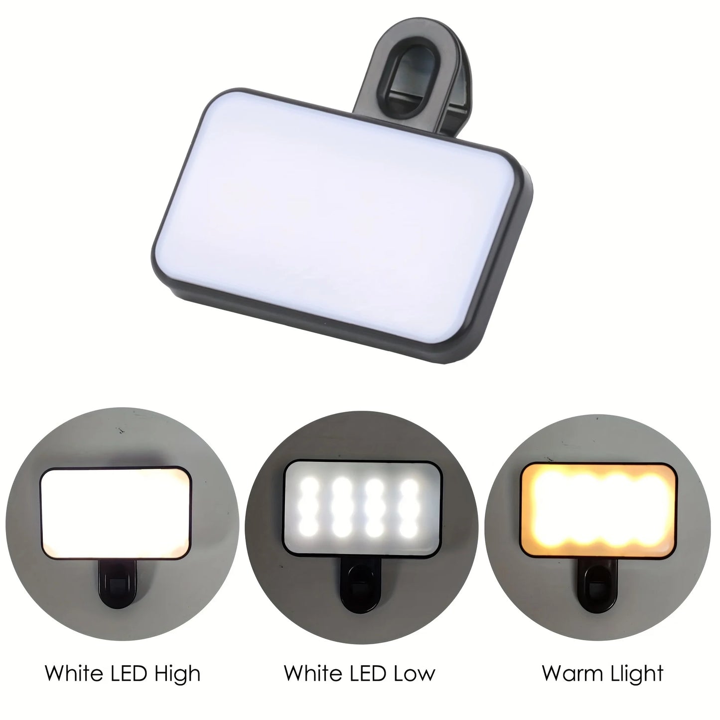 Portable Mini Selfie Fill Light Rechargeable 3 Modes Adjustable Brightness Clip On For Mobile Phone Computer Fill Light
