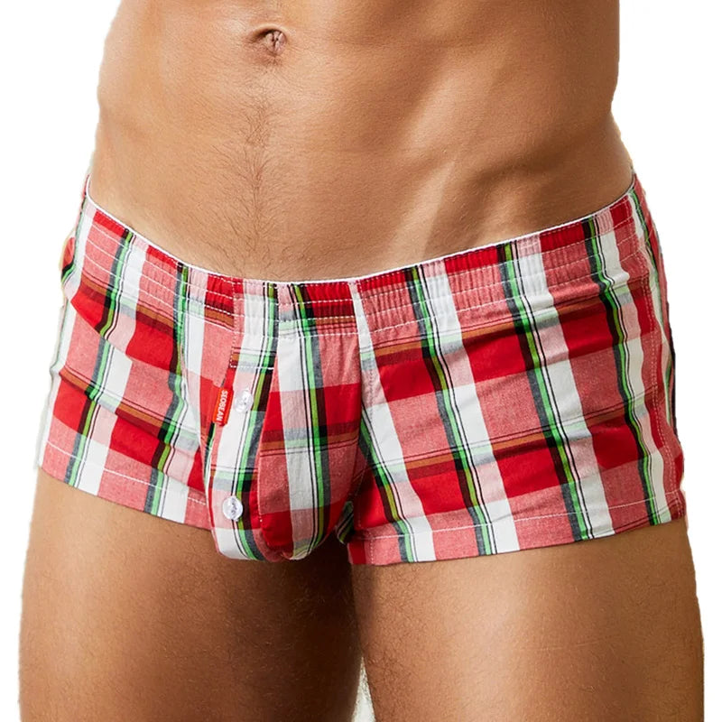 SEOBEAN Underwear 100% Cotton Short cortos hombres Mens pyjama shorts Plaid U bag Casual Trunks Pajama Boxer Shorts
