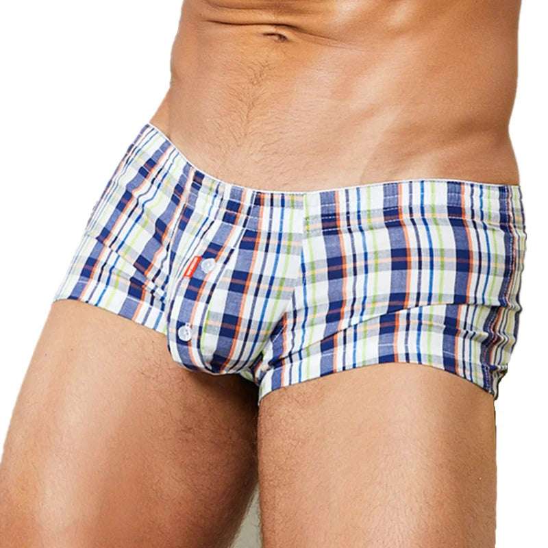 SEOBEAN Underwear 100% Cotton Short cortos hombres Mens pyjama shorts Plaid U bag Casual Trunks Pajama Boxer Shorts