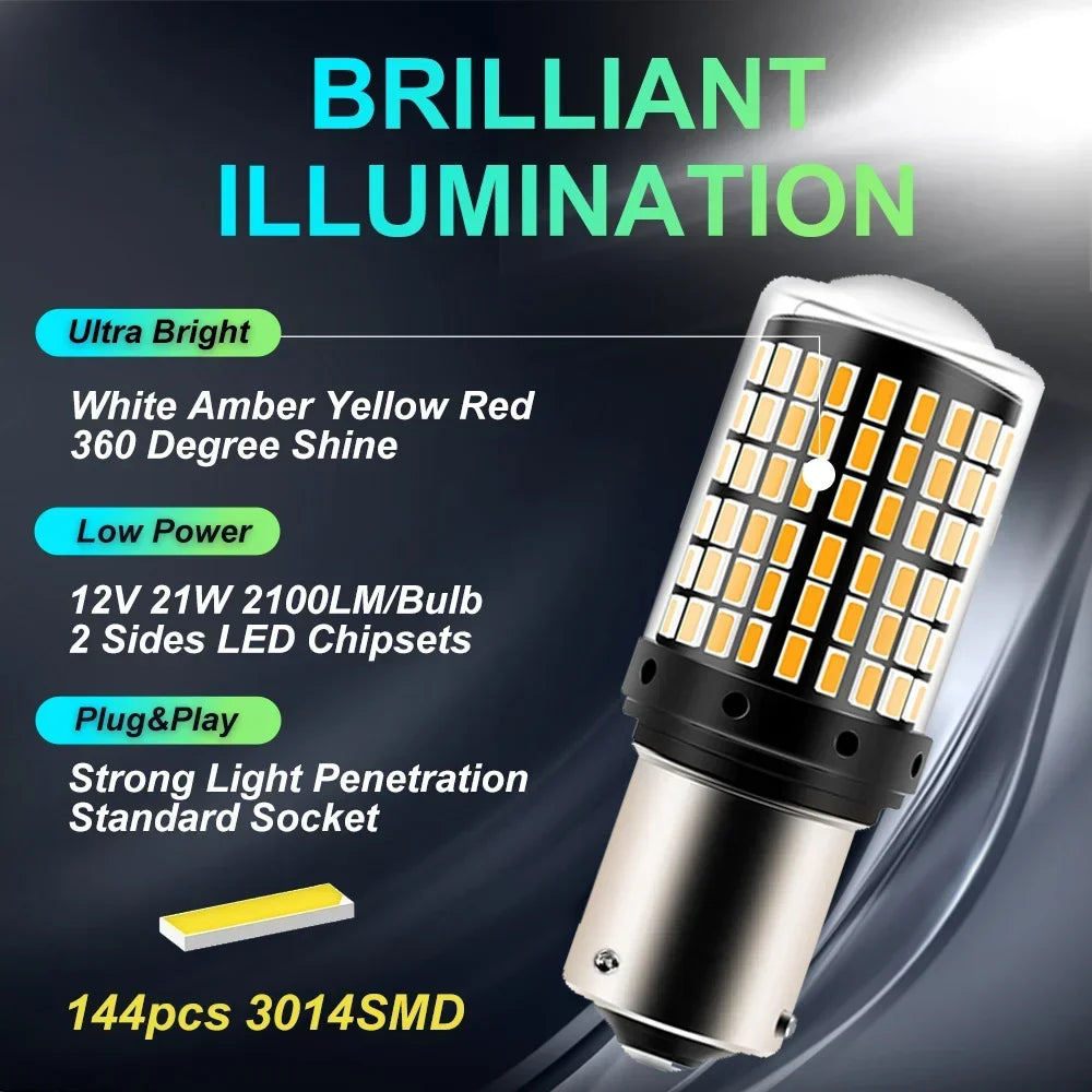 2pcs 1156 BA15S P21W BAU15S PY21W T20 7440 W21W 3157 1157 P21/5W W21/5W LED Bulbs 144smd led CanBus lamp For Turn Signal Light
