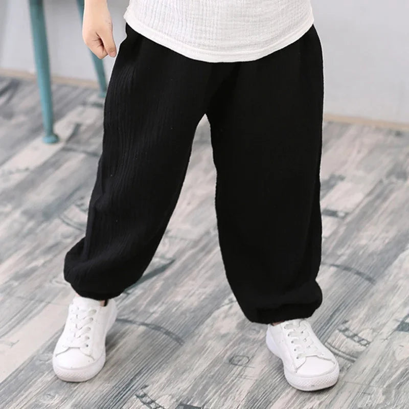 2-7 Yrs Linen Pleated 2024 Baby Boys Girls Summer Cotton Harem Baggy Pants Kids Clothes Children Sweatpants Trousers Breathable
