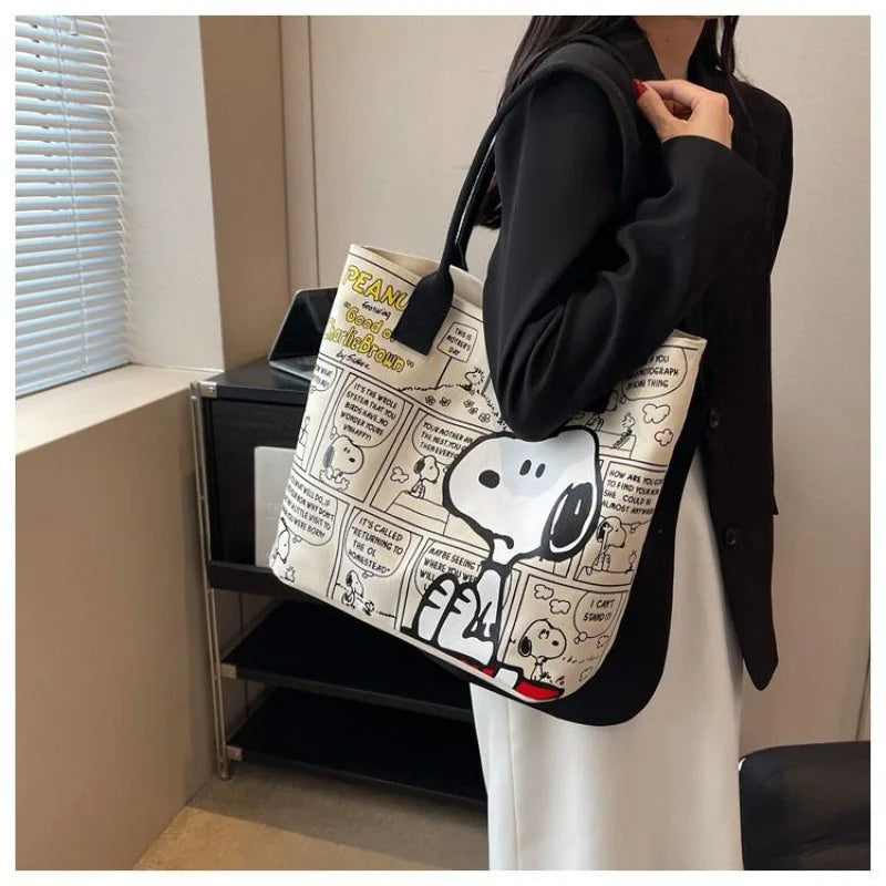 Canvas Bag Women High Capacity Bag Fashion Cartoon Snoopy Handbag Versatile One Shoulder Tote Bag Christmas Present for Girls
