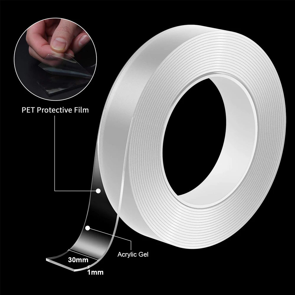 1-10M Nano Double Sided Tape Heavy Duty Transparent Adhesive Strips Strong Sticky Multipurpose Reusable Waterproof Mounting Tape