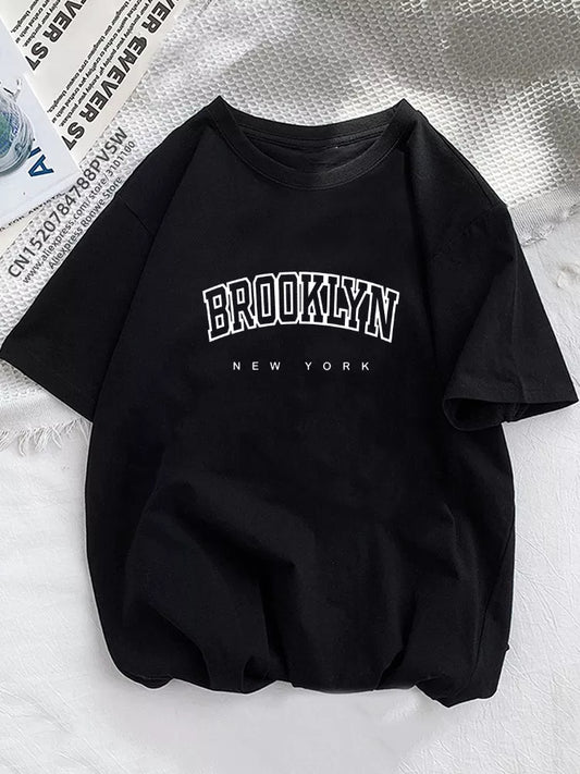 Women Brooklyn Letter Print T Shirt Girl Graphic Harajuku 2023 Streewear Clothes Causal Female Y2K Tops Tee