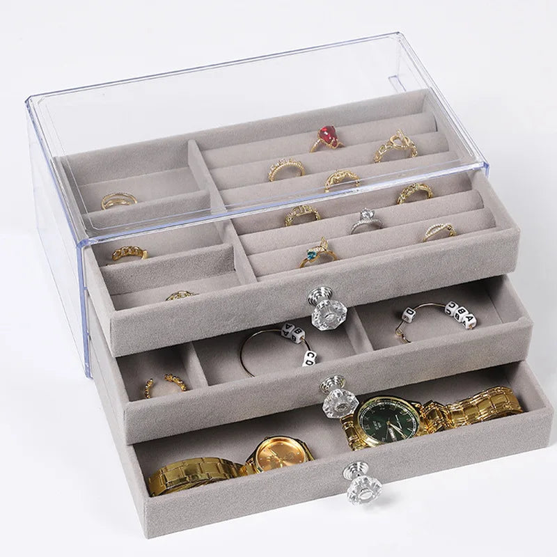 New three layer clear drawer earrings bracelet Jewelry storage box Earrings ring jewelry jewelry box