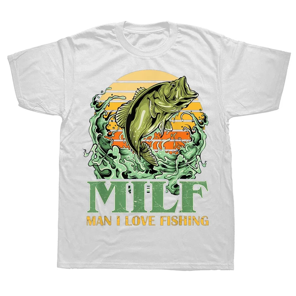 MILF Man I Love Fishing Funny Sayings Gift For Fishermen T Shirts Summer Cotton Streetwear Short Sleeve T-shirt Mens Clothing