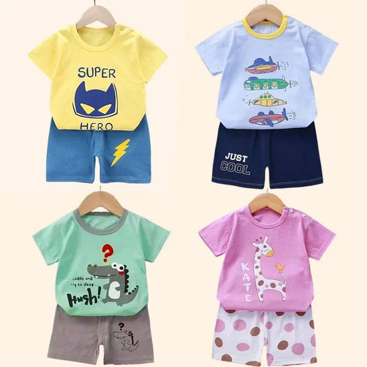 2PCS Children's Sets mother Kids Clothes Boys Girl T-shirt Shorts Summer Cotton Short sleeve Baby Children Clothing Toddler Suit