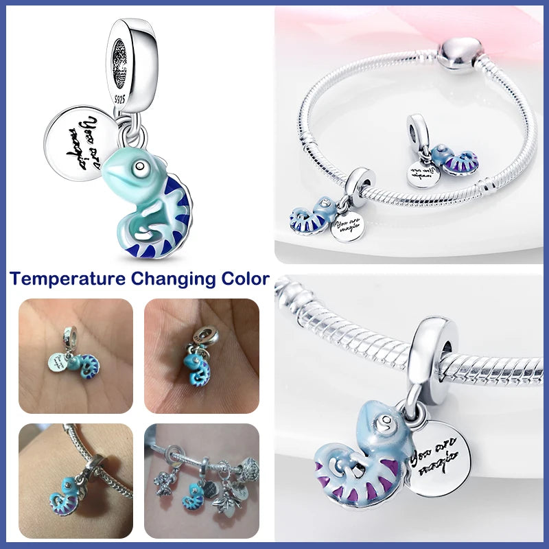 Charms Fit Pandora 925 Original Bracelets Chameleon Luminous Firefly Butterfly Silver 925 Charms Beads Fine DIY Jewelry Making