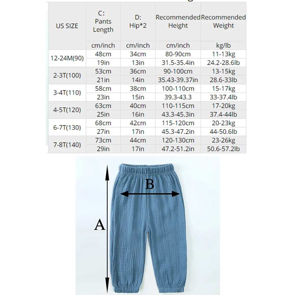2024 Kids Summer Cool Pants Solid Cotton Linen Elasticity Clothes For Boy Girl 12M-8T Korean Casual Trousers Teenager Pants