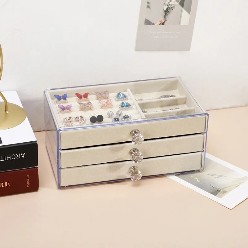 New three layer clear drawer earrings bracelet Jewelry storage box Earrings ring jewelry jewelry box