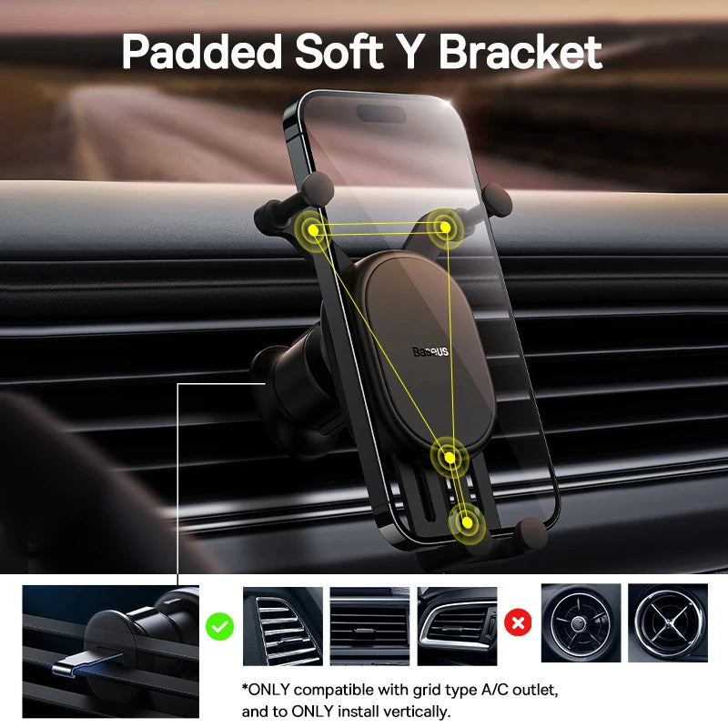 Baseus Car Phone Holder Gravity Auto Restorable in Car Air Vent Silicone Stand For iPhone Xiaomi Samsung Car Mobile Support