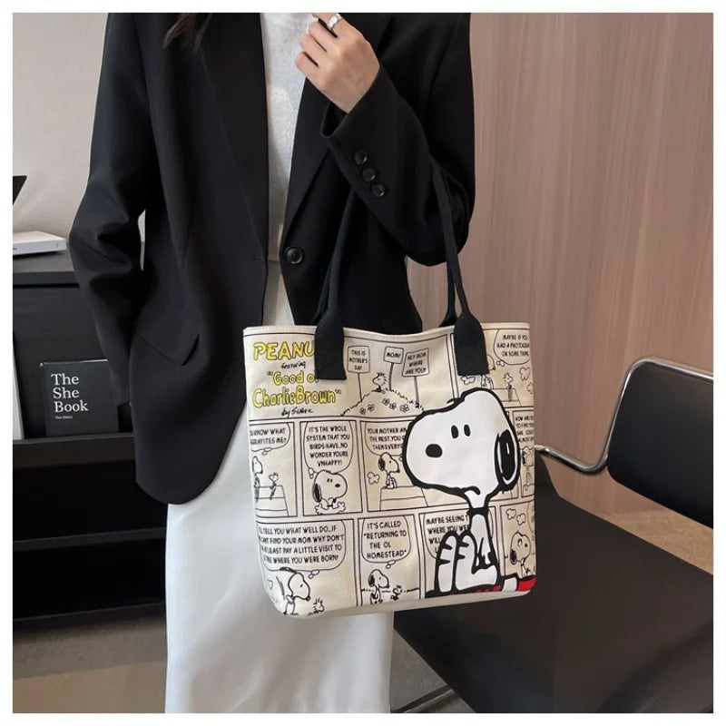 Canvas Bag Women High Capacity Bag Fashion Cartoon Snoopy Handbag Versatile One Shoulder Tote Bag Christmas Present for Girls