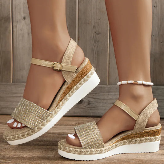 Fashion Canvas Wedge Sandals for Women Summer 2023 Casual Espadrilles Platform Sandles Woman Thick Sole Non Slip Gladiator Shoes