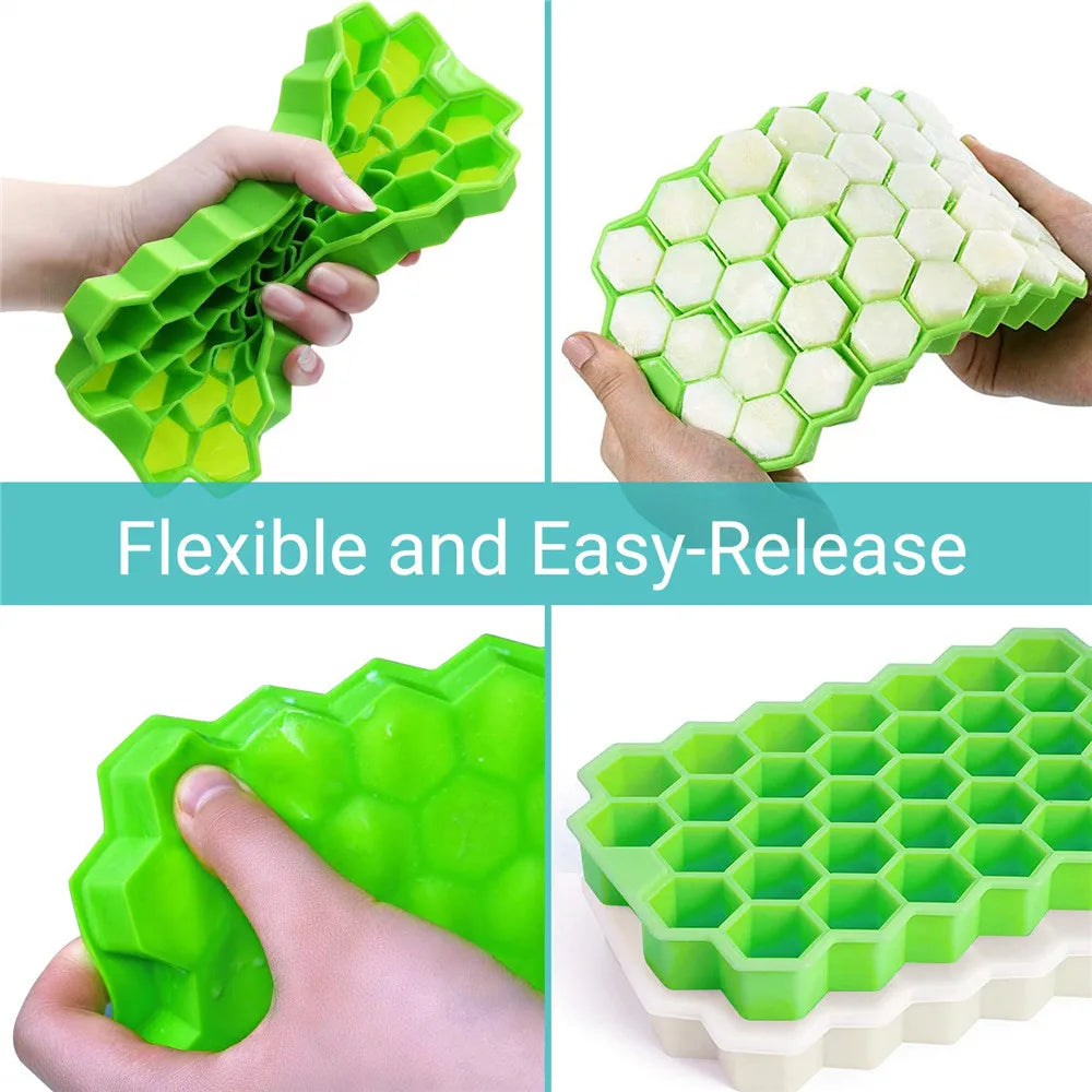 Ice Cube Mold Honeycomb Silicone Ice Cube Maker Ice Tray Mould Reusable Food Grade Ice Maker with Lids for Summer Juice Wine