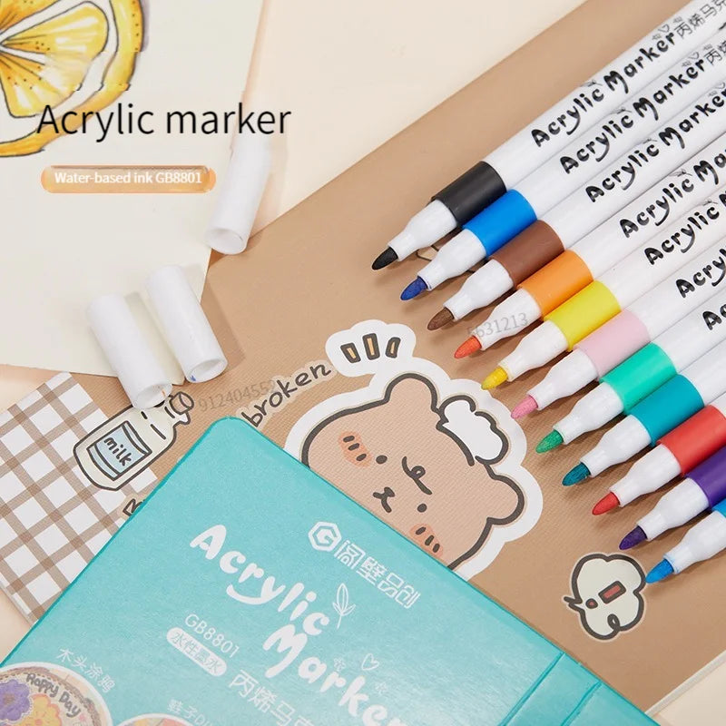 12/60 Colors Acrylic Marker Rock Painting Kit for Kids Children Stone Paint Pens Set Ceramic Glass Wood DIY Crafts Art Supplies